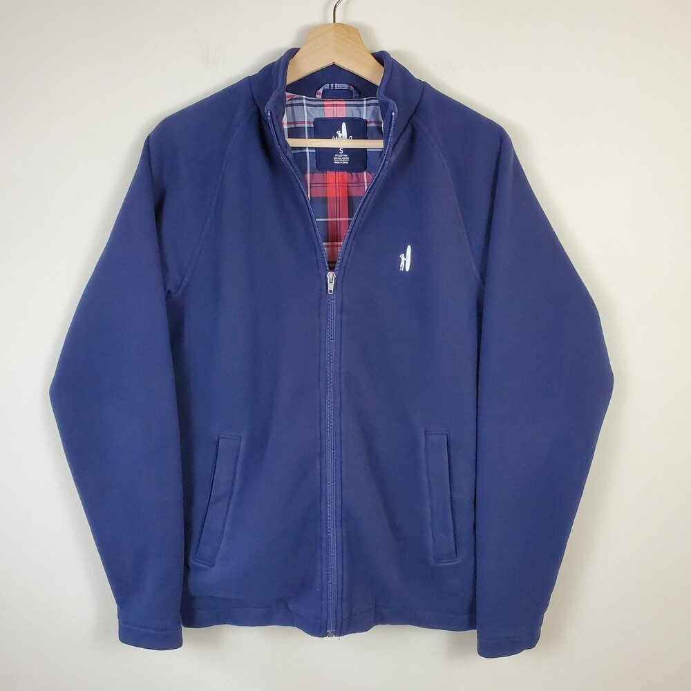 Johnnie O Mens Bomber Jacket S Blue Red Paid Lining Full Zip Up Pockets Small